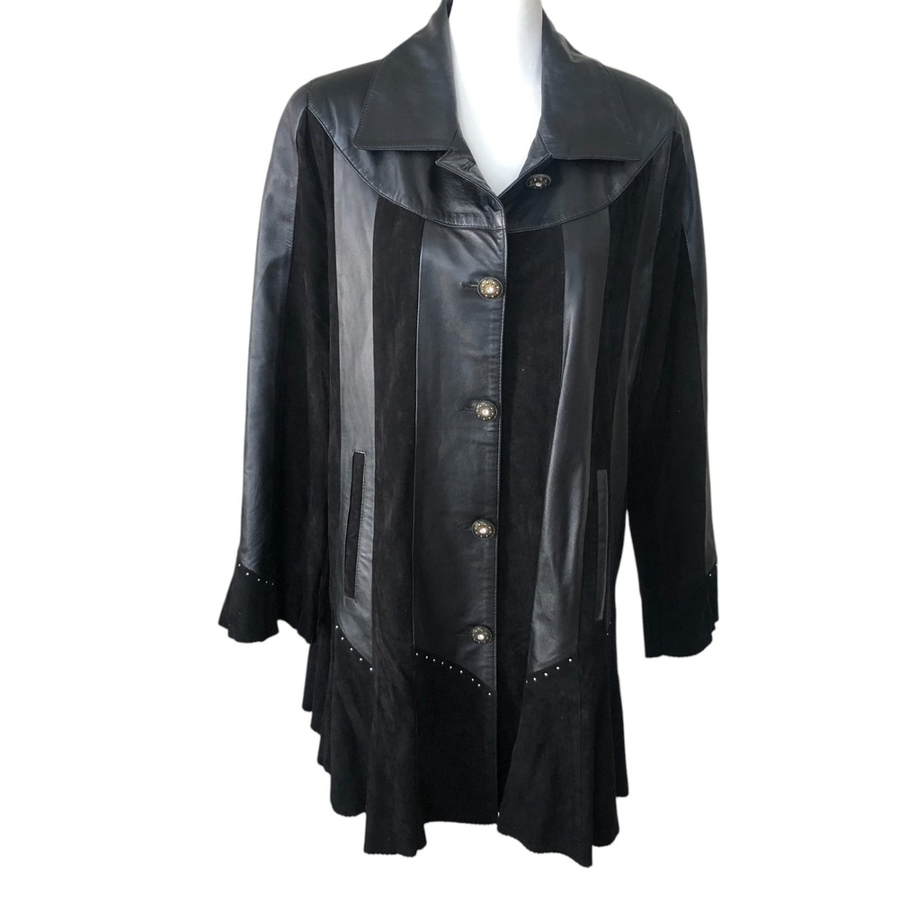 Vintage Genuine Lambskin Leather & Suede Coat Boho Goth Dark Romantic Jacket M
